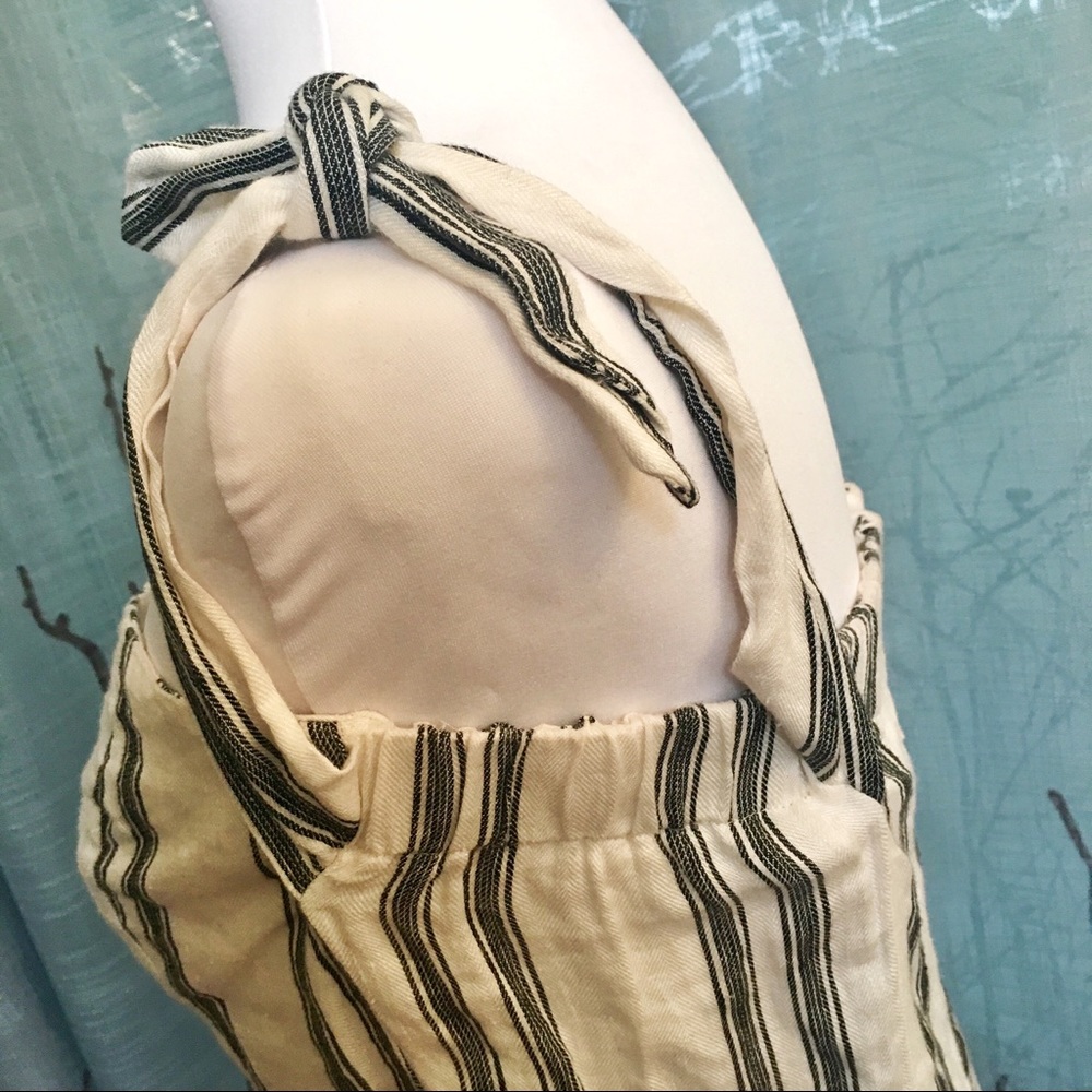 Reformation Arnaut off shoulder arm ties white black striped linen mini dress - Picture 6 of 9